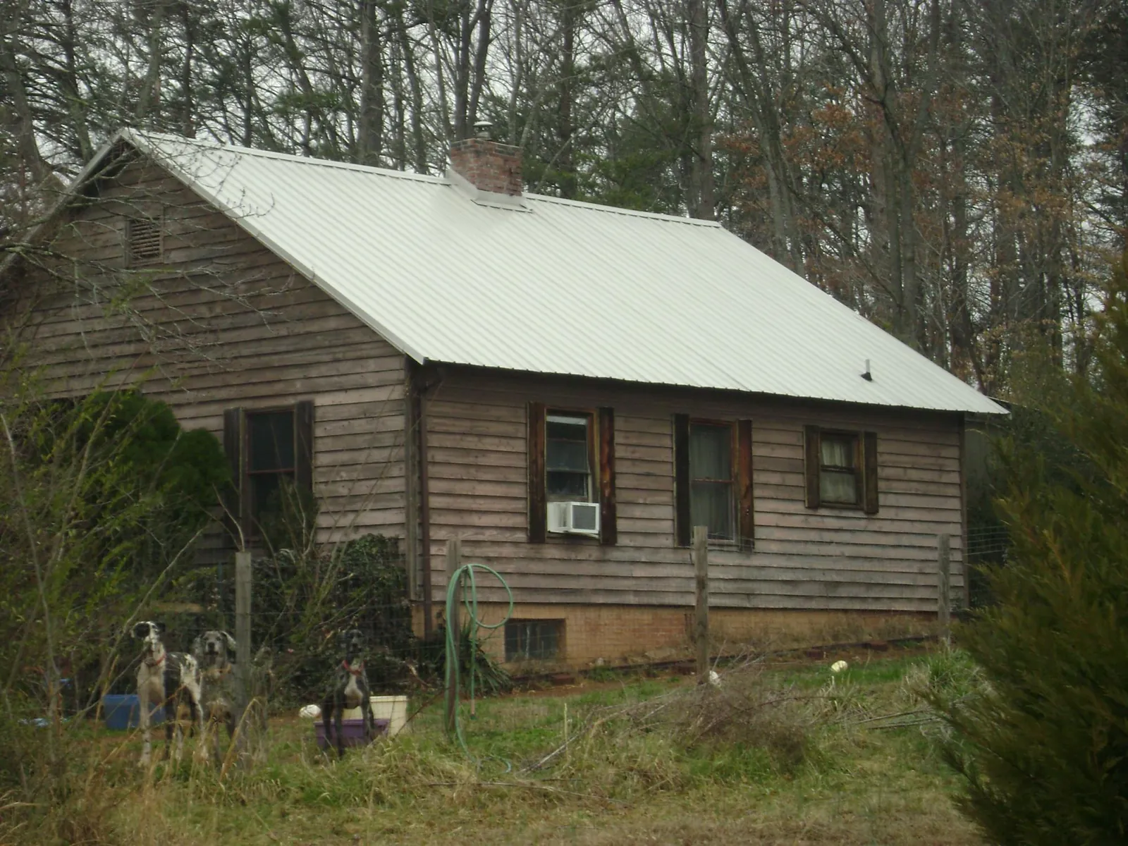 White metal roof on an old wood sided farmhouse, from a Metal Roof Installation job in Dixon